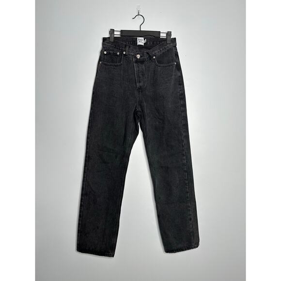 Princess Polly Women’s Black Holly Asymmetric Crossover Waist Straight Leg Jeans - Picture 3 of 10